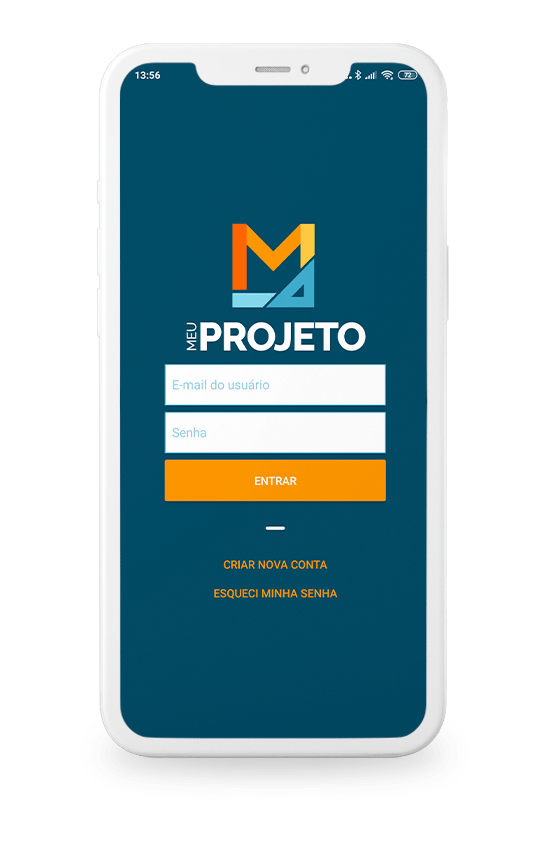 App Meu Projeto - Tenha uma comunicação eficiente com seu cliente na hora do pós-venda - Na imagem a tela de login do app